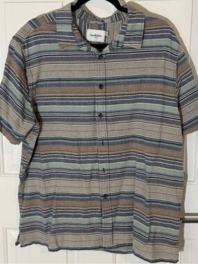 Goodfellow & Co Striped Short-Sleeve Button-Down Shirt - Blue, Brown & Cream
